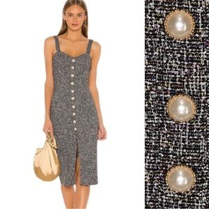 NWT Lovers + Friends Revolve Wolfe Tweed Midi Dress with Pearl Buttons Size L